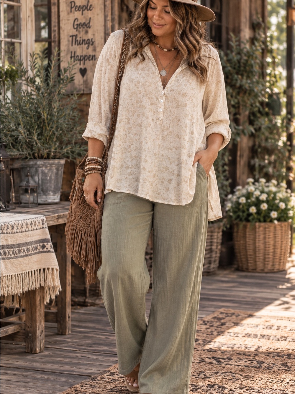 Eddie Bauer Lightweight Cream Subtle Floral Button-Front Women's Top | Size XL - Picture 6 of 12
